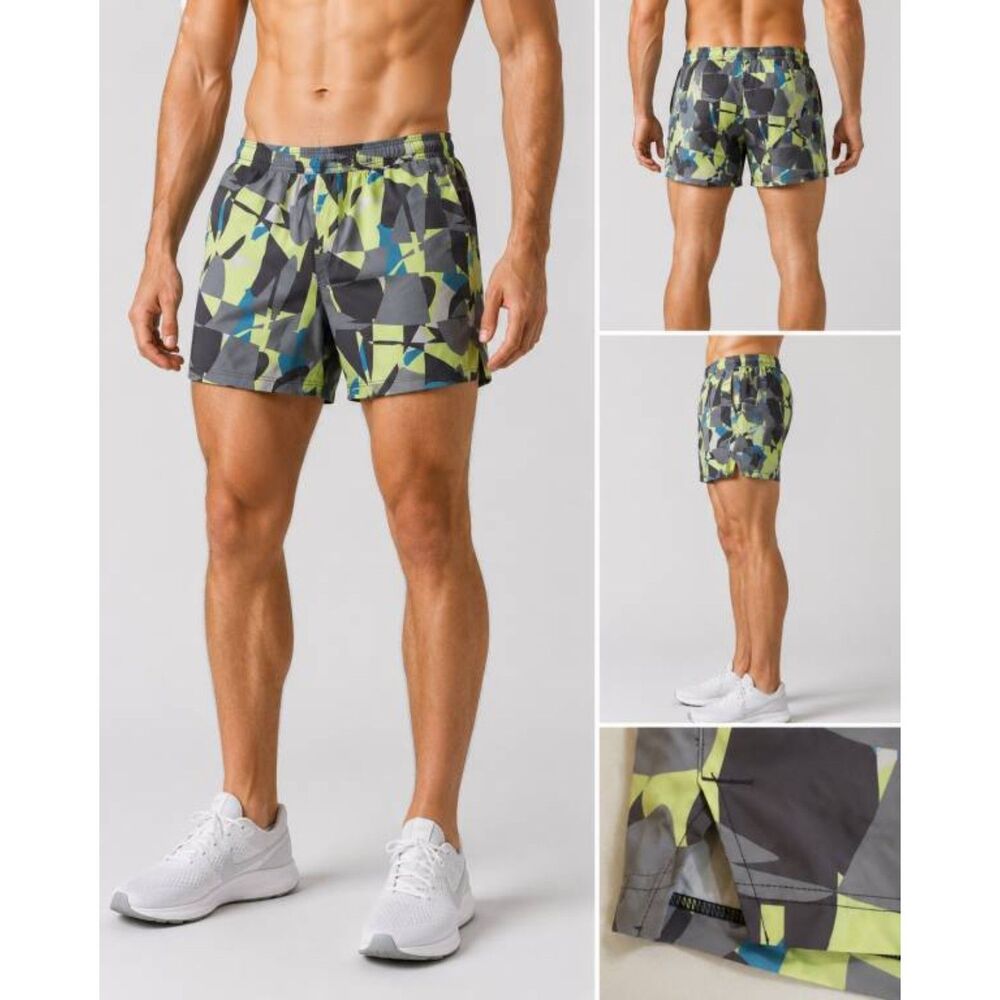 Maamgic Men's Large Swim Trunks Gray Lime Green Geometric Print Lined